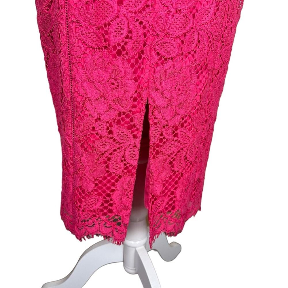 Marchesa Notte Open Back Fuchsia Sheath Cocktail Dress Laddering Detail NWT Sz 6 - Picture 9 of 13